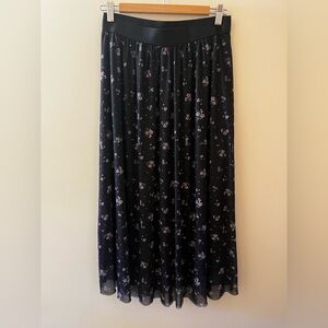 Floral Black Midi Skirt